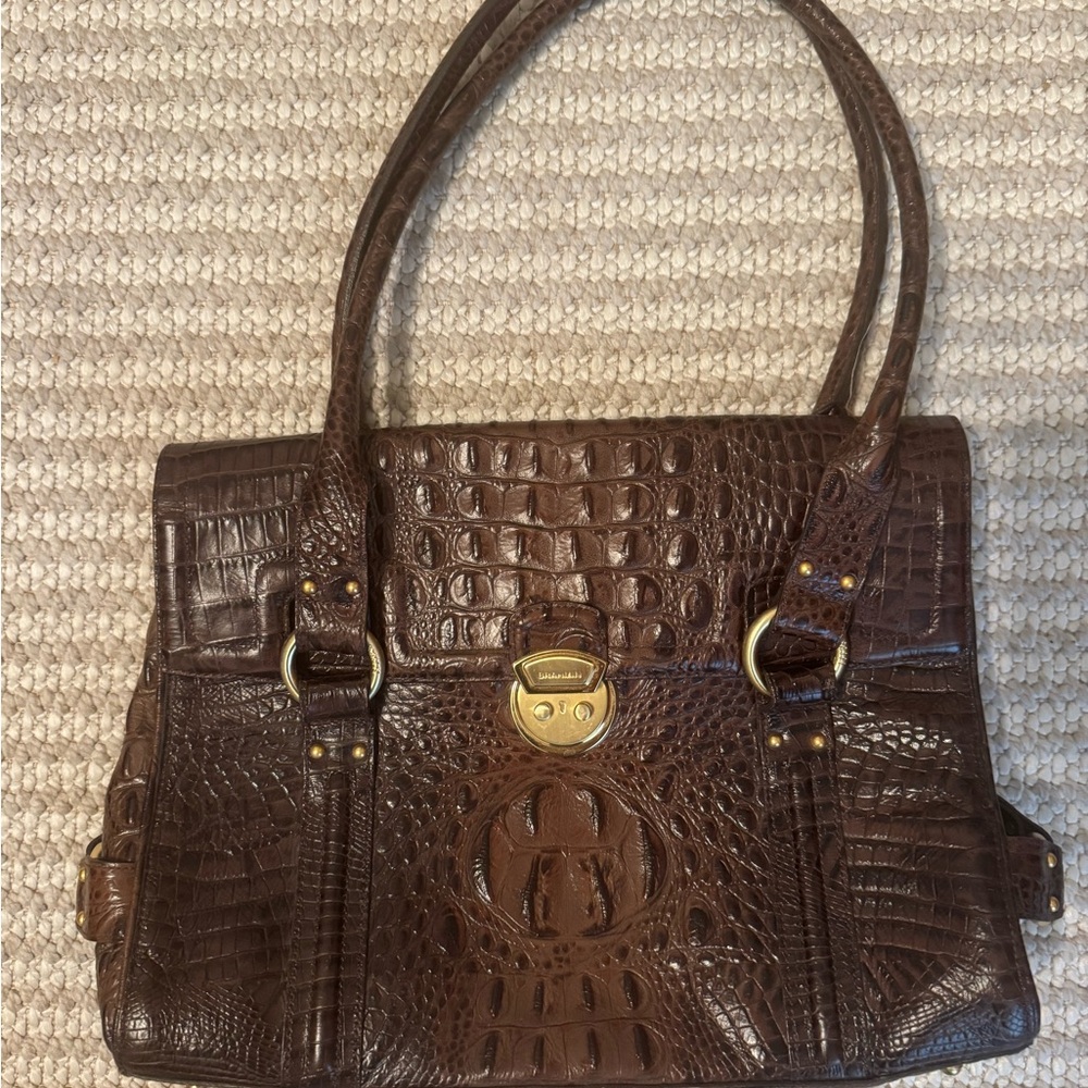 Brahmin Dark Brown Crocodile Embossed Shoulder Bag